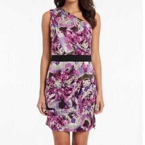 Lipsy One Shoulder Pleated Pink Purple Dress Side Zip 12 Hoco Date Party Formal